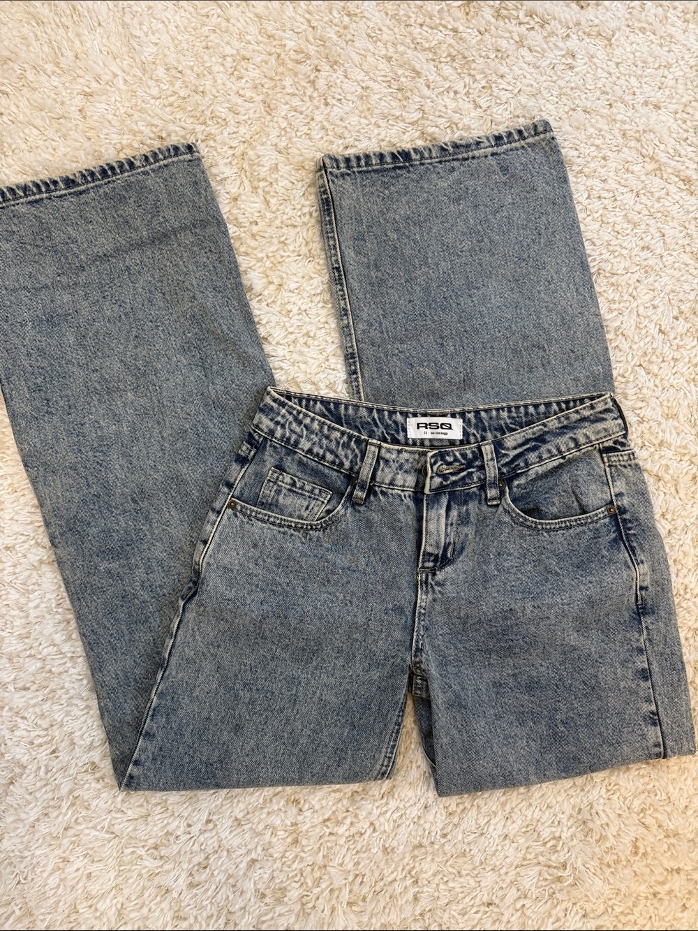 RSQ Women's Straight Leg Jeans - Washed Blue Denim